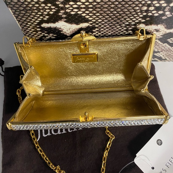 Judith Leiber Miniaudière Evening Purse Handbag Gold w Silver Rhinestones unworn - Picture 15 of 15